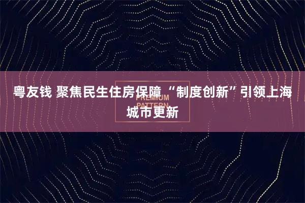 粤友钱 聚焦民生住房保障 “制度创新”引领上海城市更新